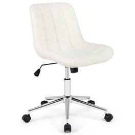 WELLFOR - Teddy Fleece Armless Office Chair Makeup Vanity Chair - White