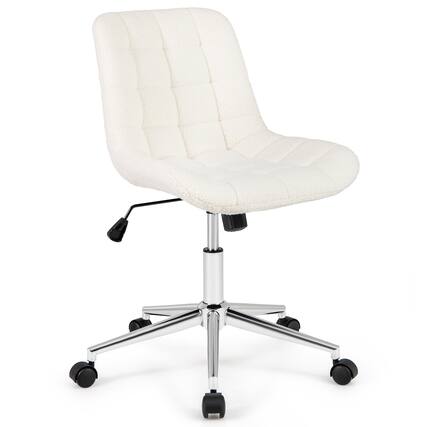 Front. WELLFOR - Teddy Fleece Armless Office Chair Makeup Vanity Chair - White.