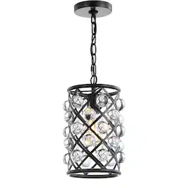 Jonathan Y - Gabrielle 8" Metal/Crystal LED Pendant - Oil Rubbed Bronze / Clear