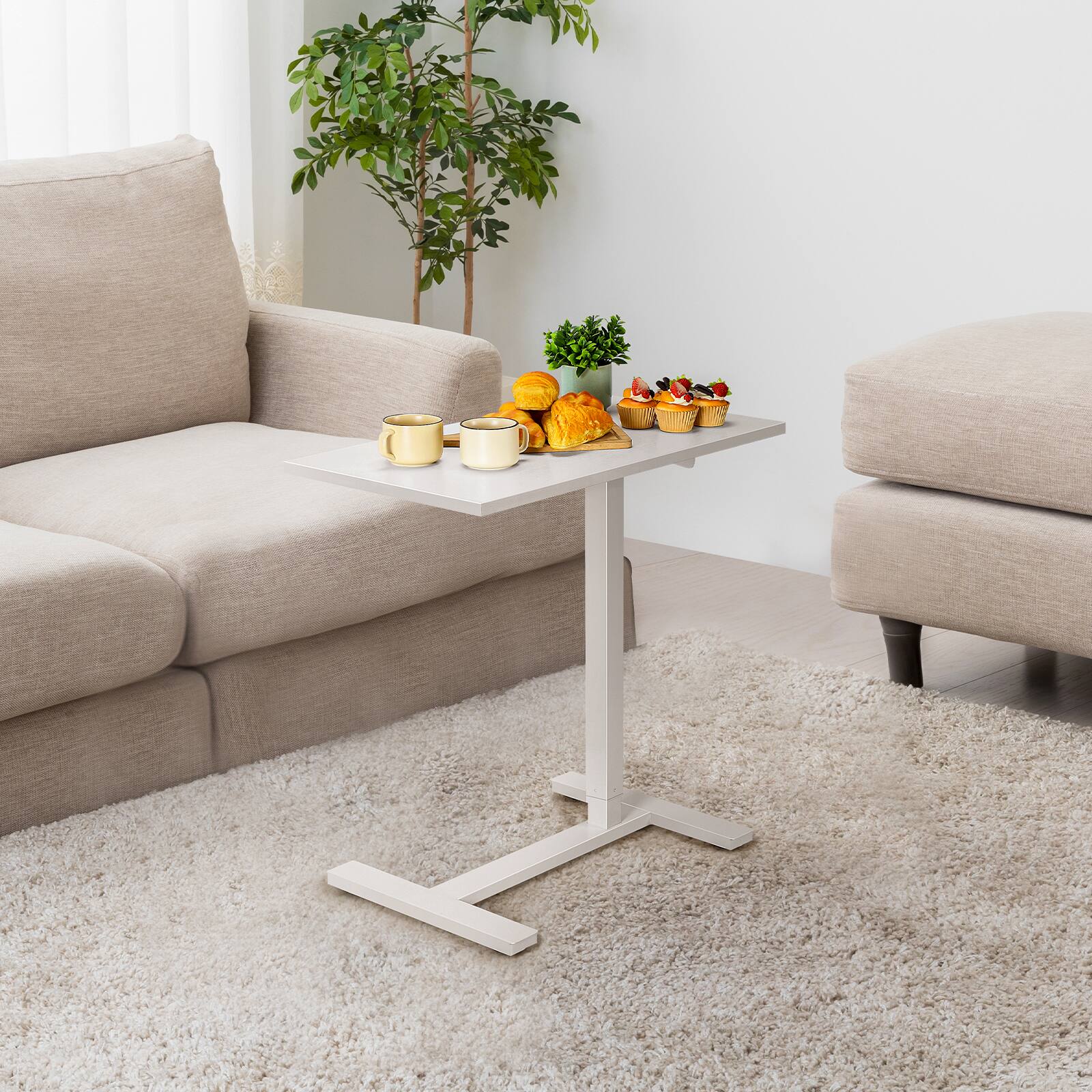 Alt View 2. Oumilen - Adjustable Height C-Shaped Standing Desk, White - White.