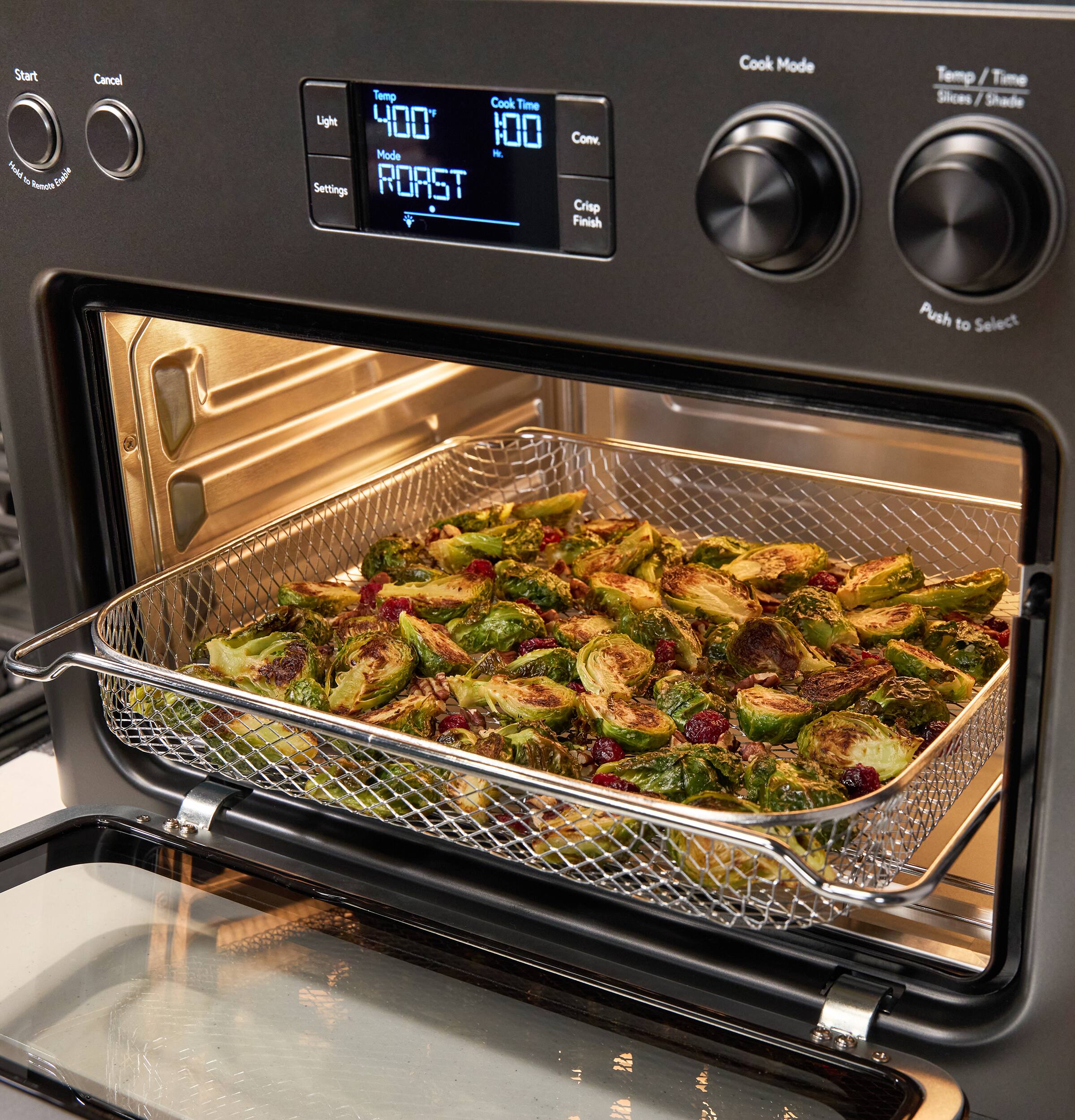 Start Cancel 00 blatt 10 Enable Rancha

Temp Cook Time Light 400 100 Com. Mode . Settings ROAST Crisp Finish

Cook Mode
Temp/ Time
Push to Select