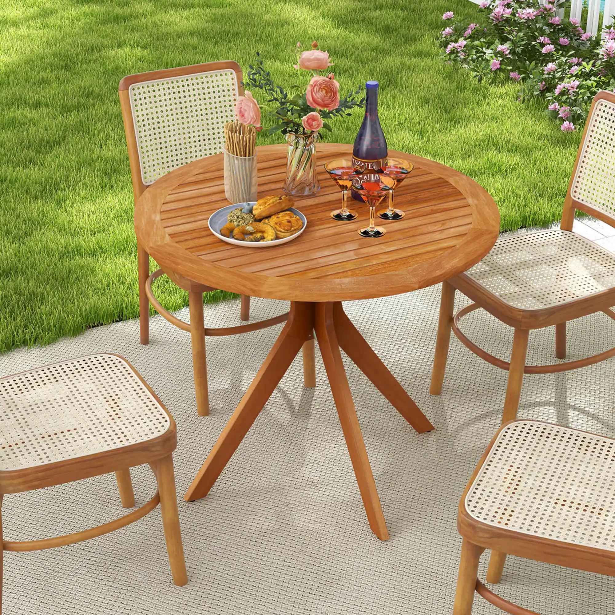 Alt View 1. Costway - 35.5 Inch Patio Wood Dining Table with Slatted Tabletop & Curved Legs for Backyard - Natural.