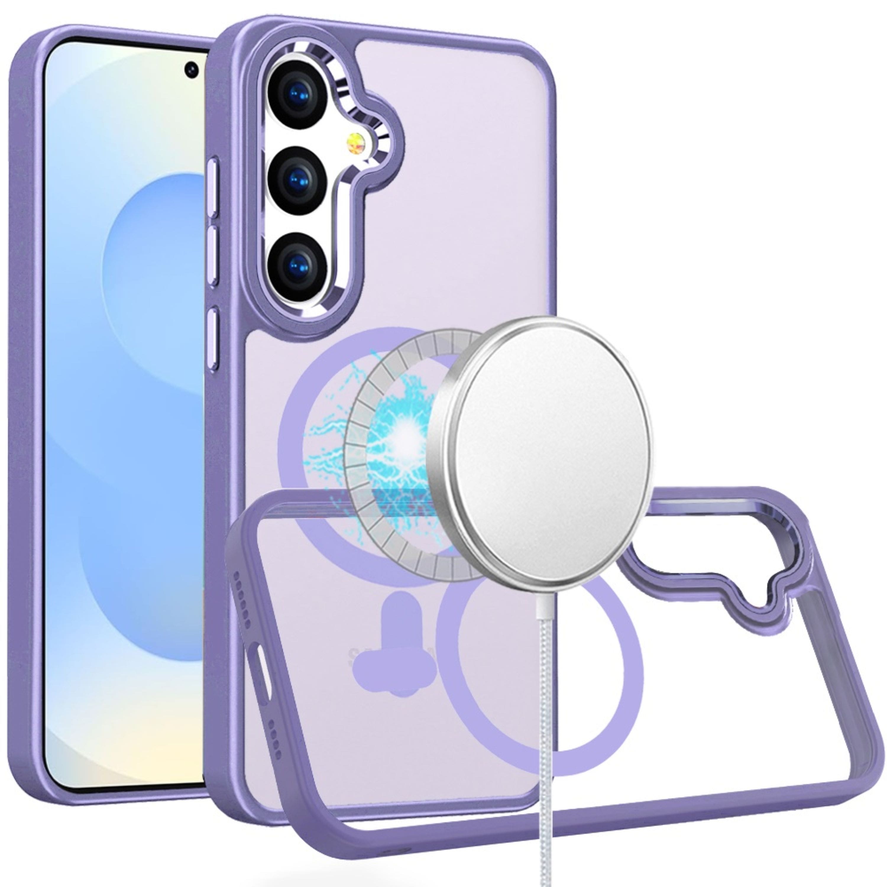 Kitcheniva - Thick Magnetic Circle Metal Buttons Plus Tempered Glass For Samsung S25/S24 - Light Purple price history on PriceWatchPro