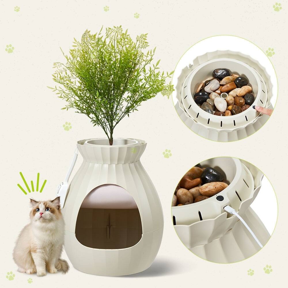 Alt View 1. U-HOMY - Modern Hidden Cat Litter Box Furniture, Decorative Planter Cat Enclosure with Odor Filter & Optional LED Lights - Beige - No LED.