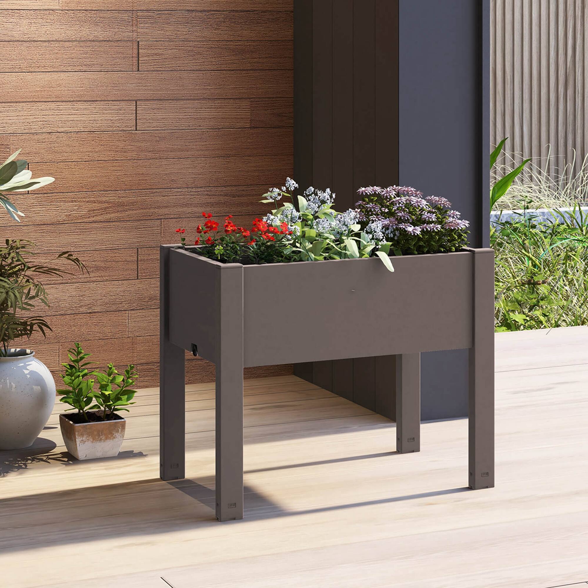 Alt View 4. Costway - Raised Garden Bed with Water Level Indicator Drainage Hole for Vegetables Outdoor - Coffee.