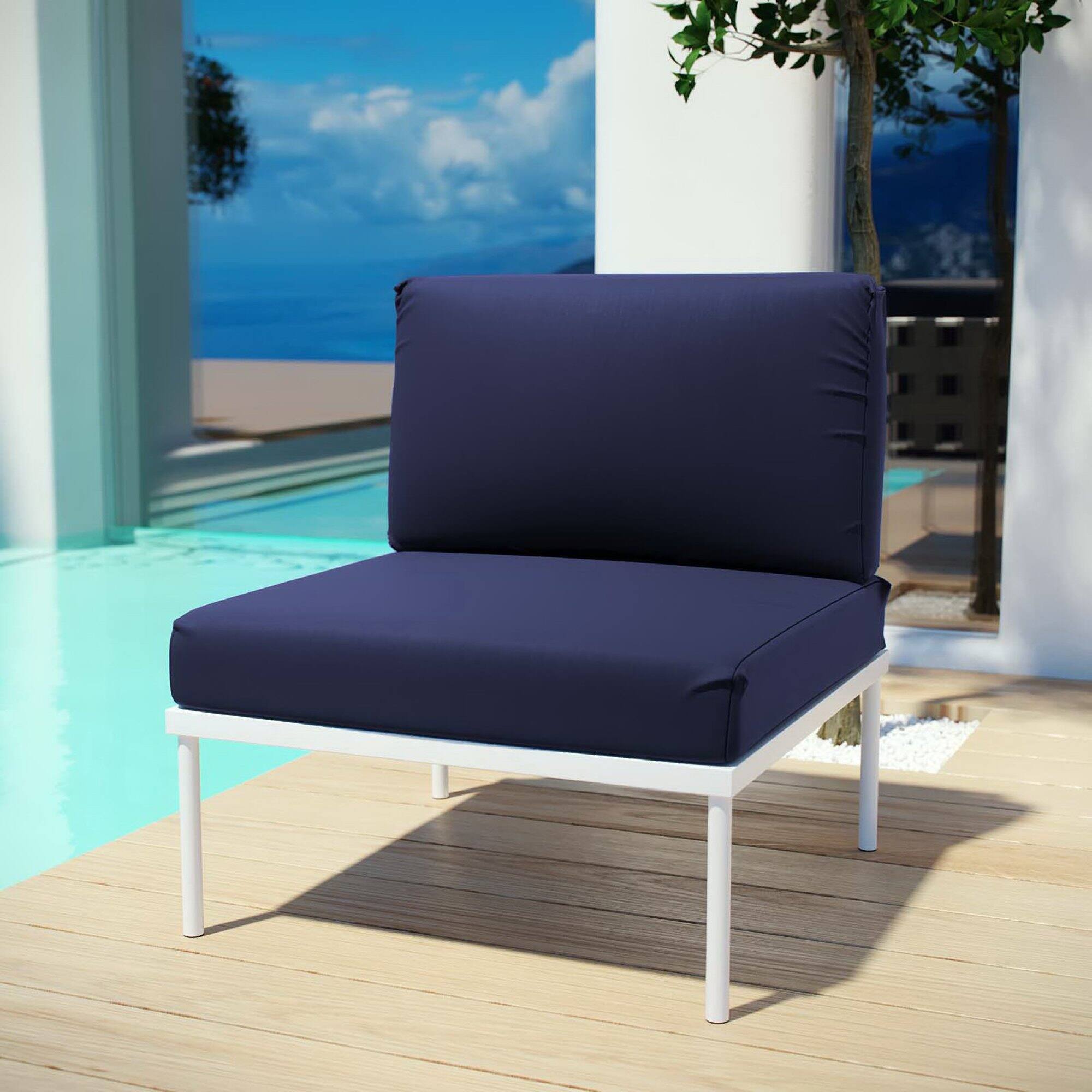 Front. Modway - Harmony Armless Outdoor Patio Aluminum Chair by Modway - White Navy.