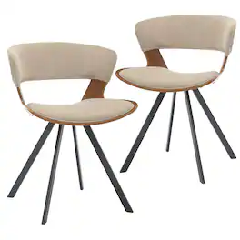 LeisureMod - Nymia 2-PCS Modern Dining Chair, Leather or Velvet Accent Side Chair with Iron Legs - Walnut/Light Brown Velvet
