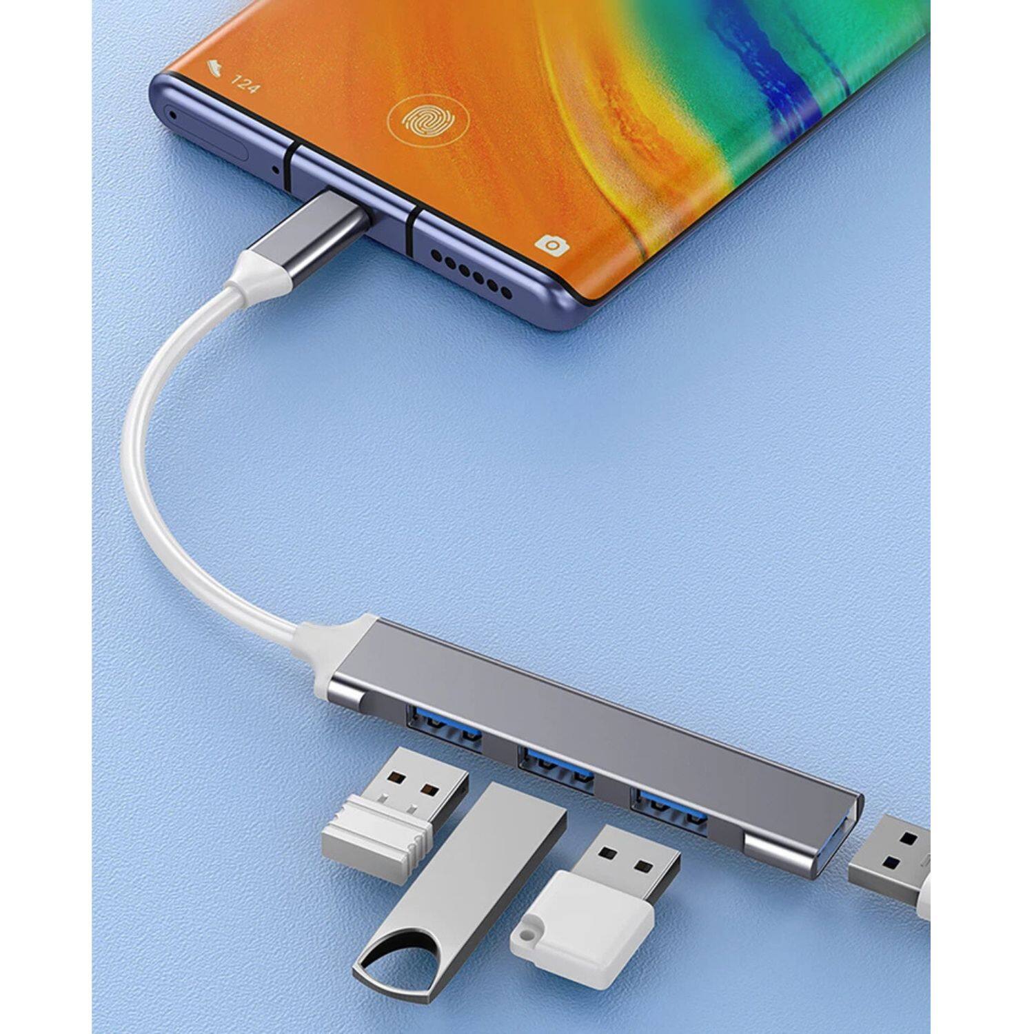 Angle. Stock Preferred - 4-Port Type-C to USB 3.0 Hub – Aluminum Alloy Adapter for MacBook, iPad, PC & Phone.