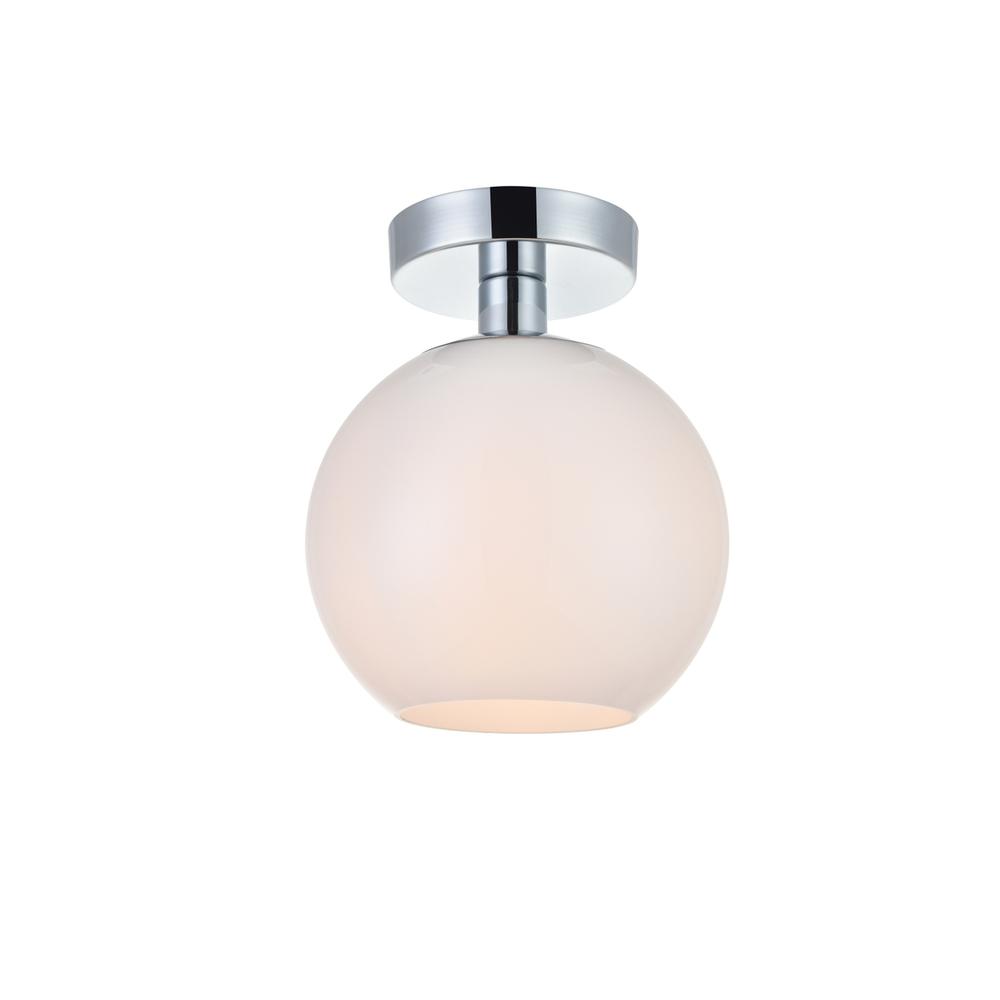 Alt View 2. Living District - Baxter 1 Light Chrome Flush Mount With Frosted White Glass - Chrome And Frosted White.