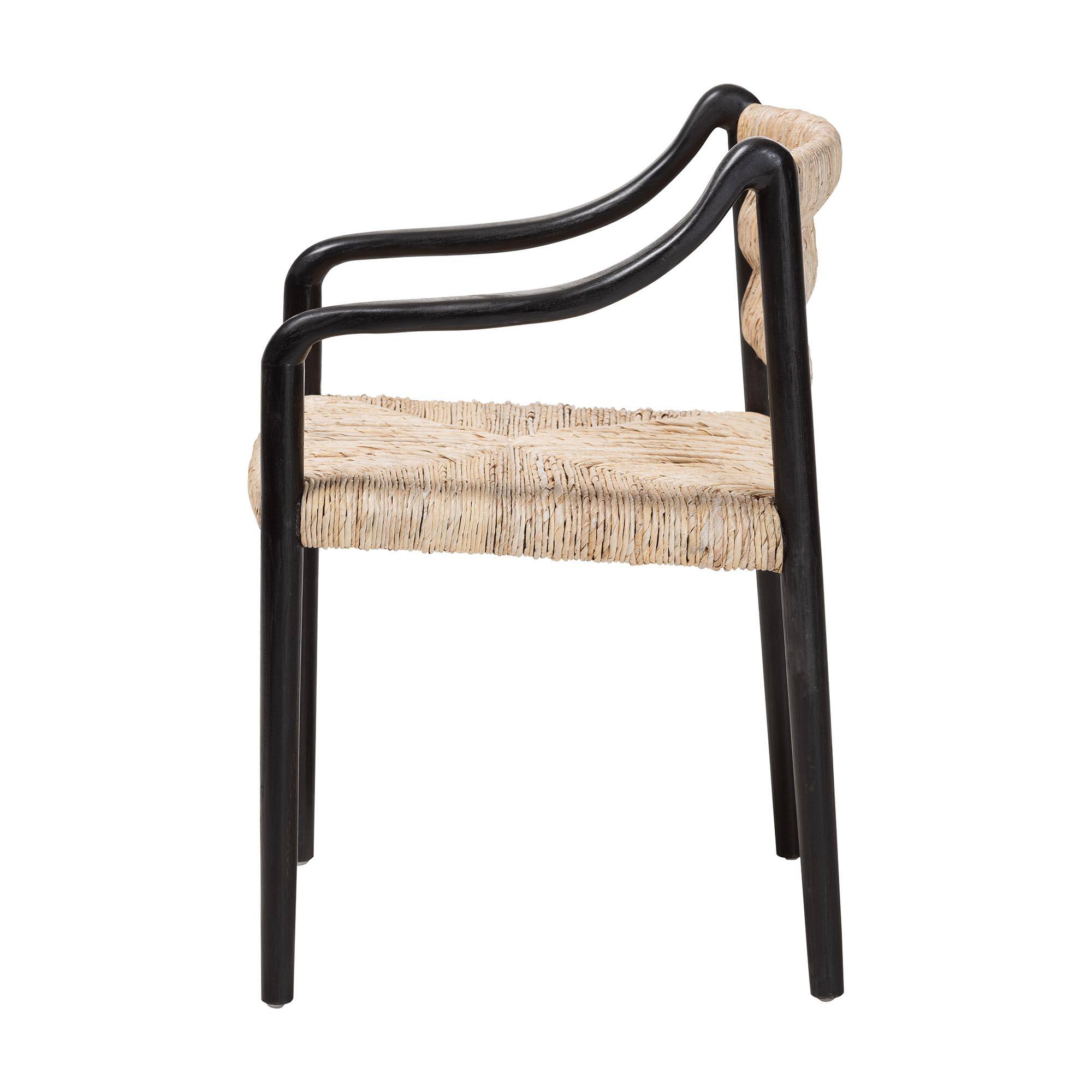 Left. bali & pari - Onda Handwoven Seagrass Dining Chair - Natural Fiber Wicker Armchair with Mahogany Wood Frame - Black/Natural Brown.