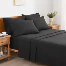 MarCielo - 4/6 Pcs Soft Solid & Embroidery Bed Sheets Set - Black