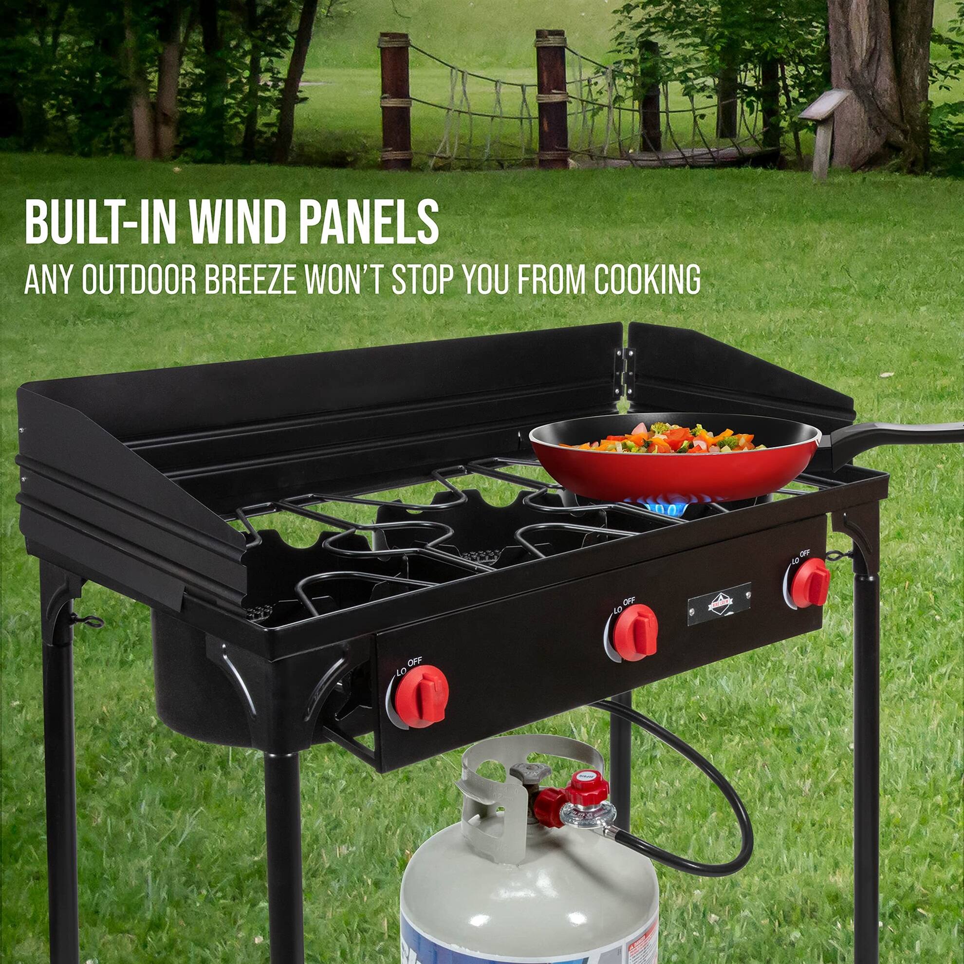 BUILT-IN WIND PANELS ANY OUTDOOR BREEZE WON'T STOP YOU FROM COOKING LO OFF