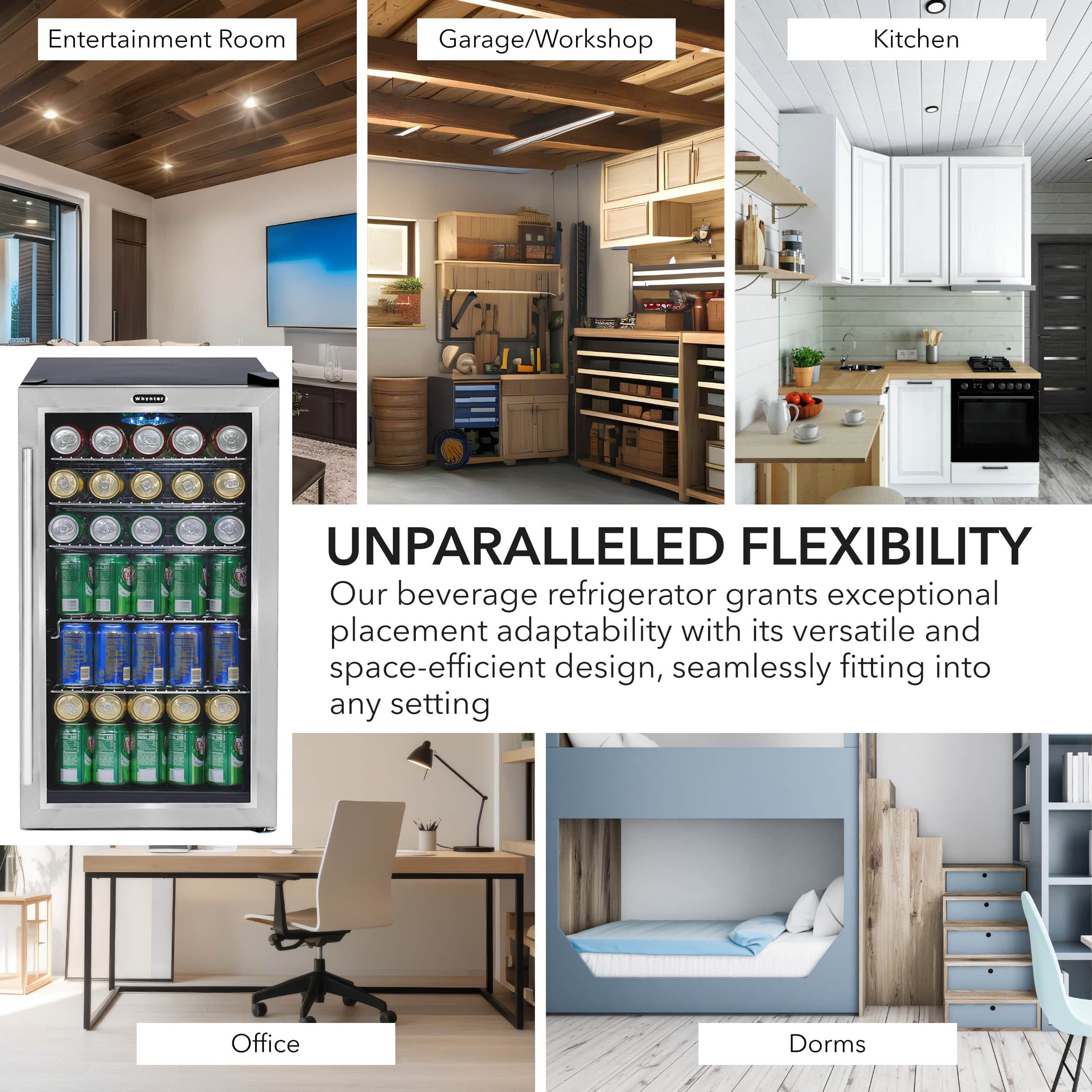 Alt View 13. Whynter - 120 Can Beverage Refridgerator with internal fan - Stainless-steel/Black.