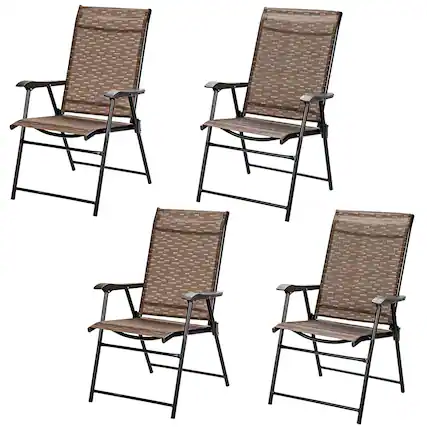 Front. Gymax - Gymax Set of 4 Folding Portable Patio Chairs Yard Outdoor w/ Armrests & Backrest - Brown.