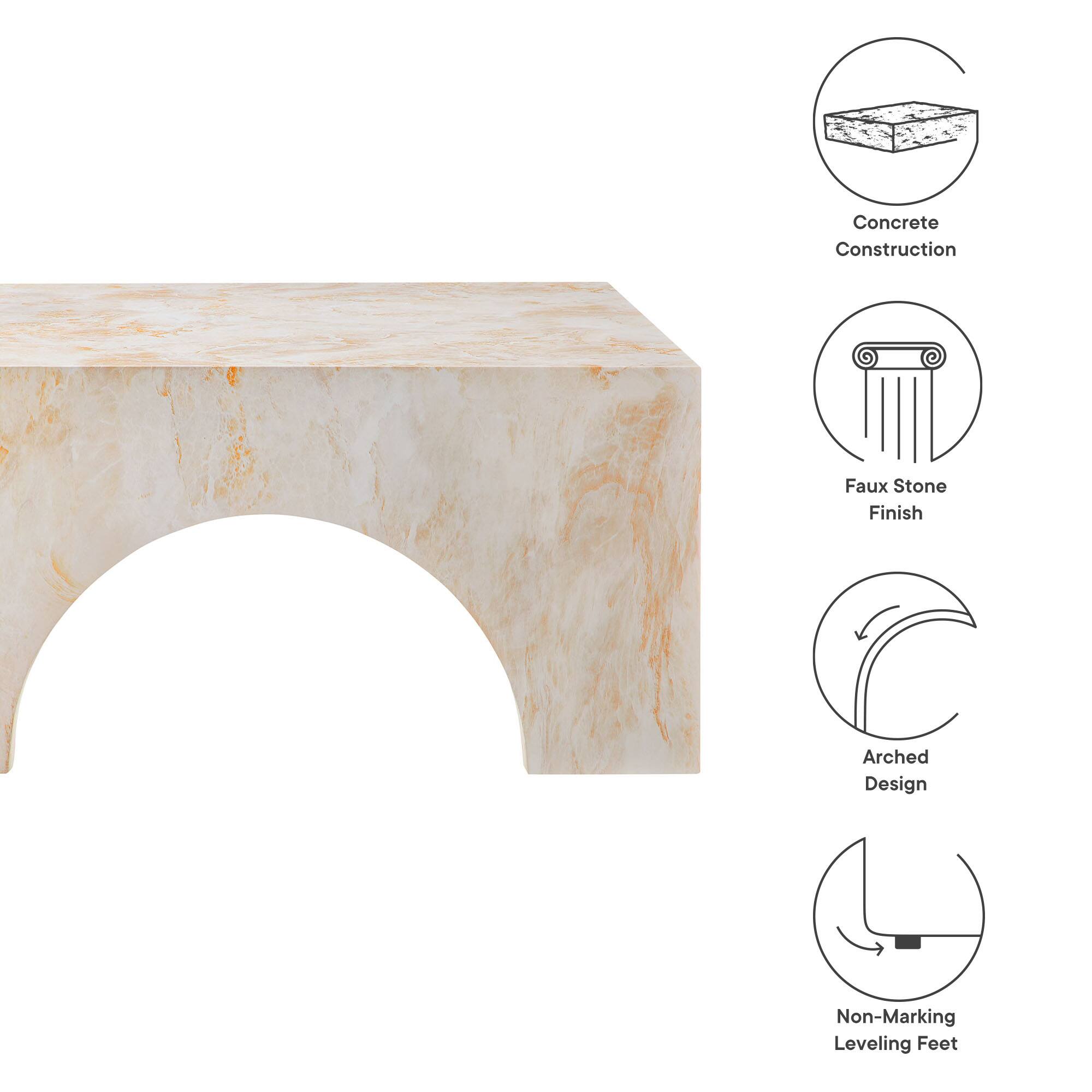 Concrete Construction  
Faux Stone Finish  
Arched Design  
Non-Marking Leveling Feet