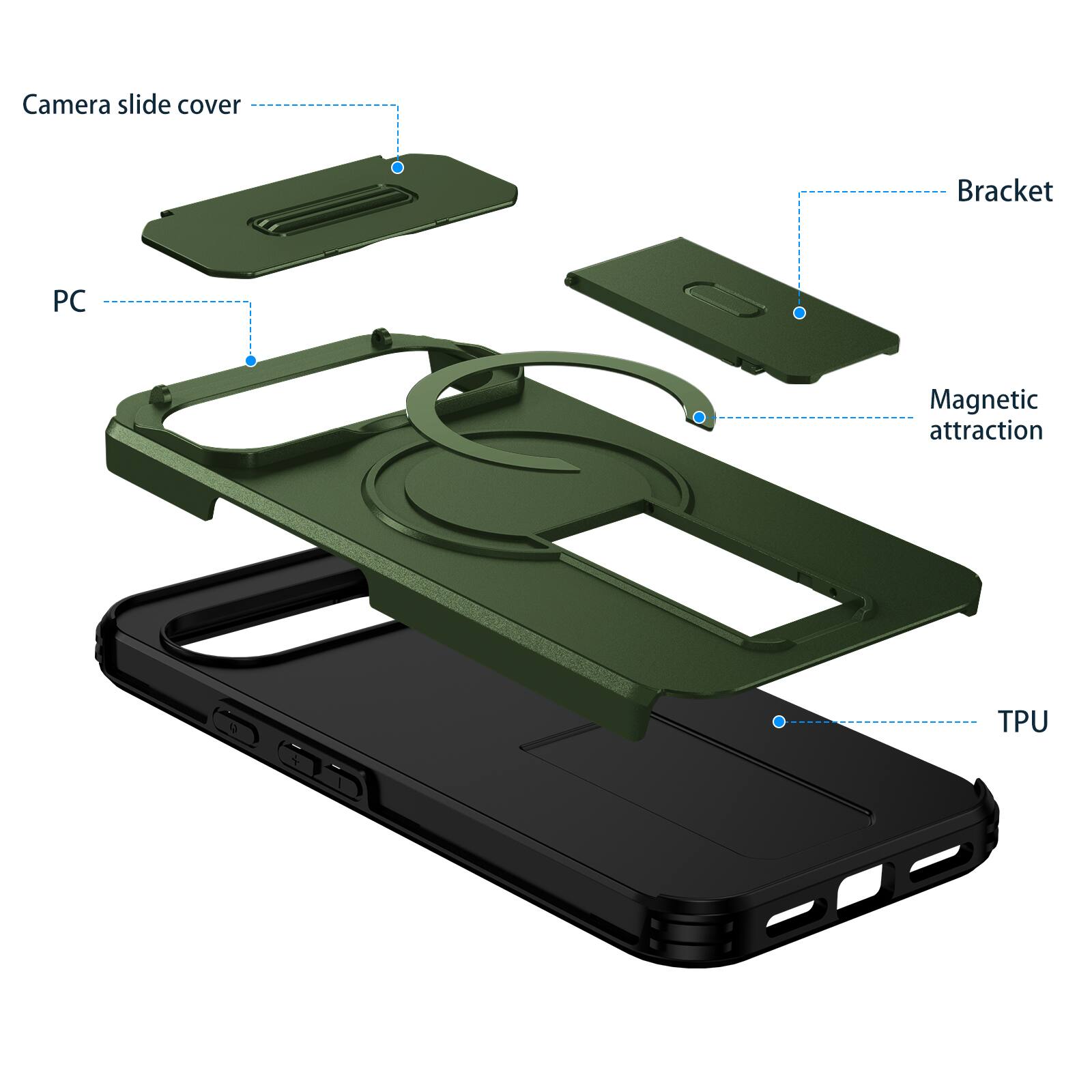 Camera slide cover  
Bracket  
PC  
Magnetic attraction  
TPU