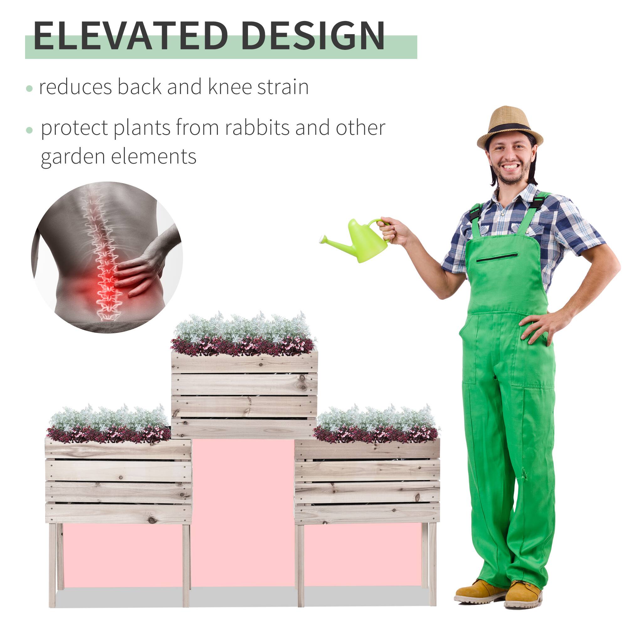 ELEVATED DESIGN
reduces back and knee strain
protect plants from rabbits and other garden elements