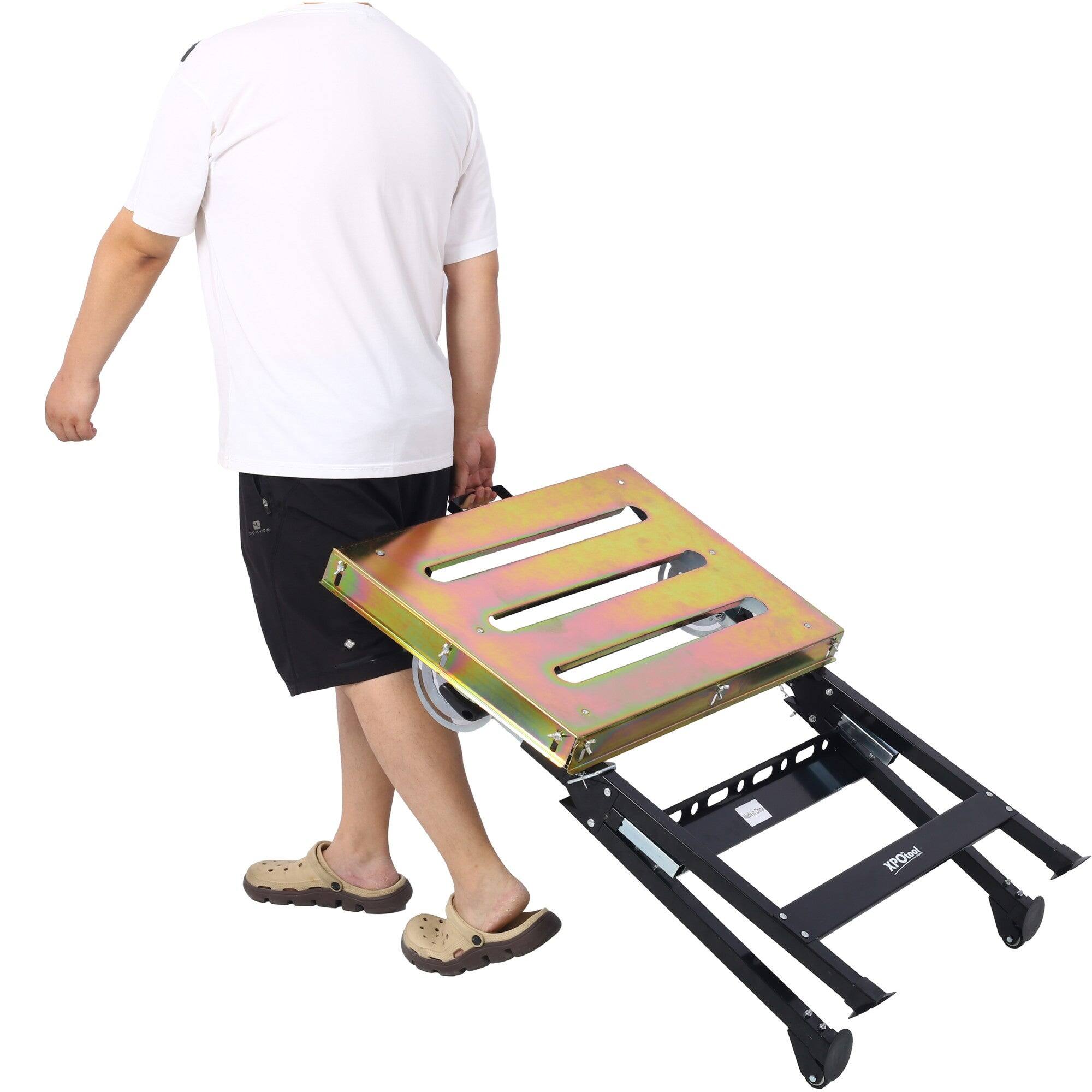 Alt View 7. Boyel Living - 30 inch L x 24 inch W Folding Adjustable Steel Welding Table with Solid Wood Top Wheels 400lbs Load.