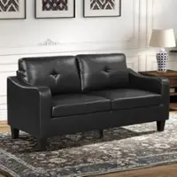 Bestier - 72 inch 3 Seater Faux Leather Sofa - Modern Loveseat With Wooden Frame & Sturdy Legs for Living Room and Bedroom - Black - Front_Zoom