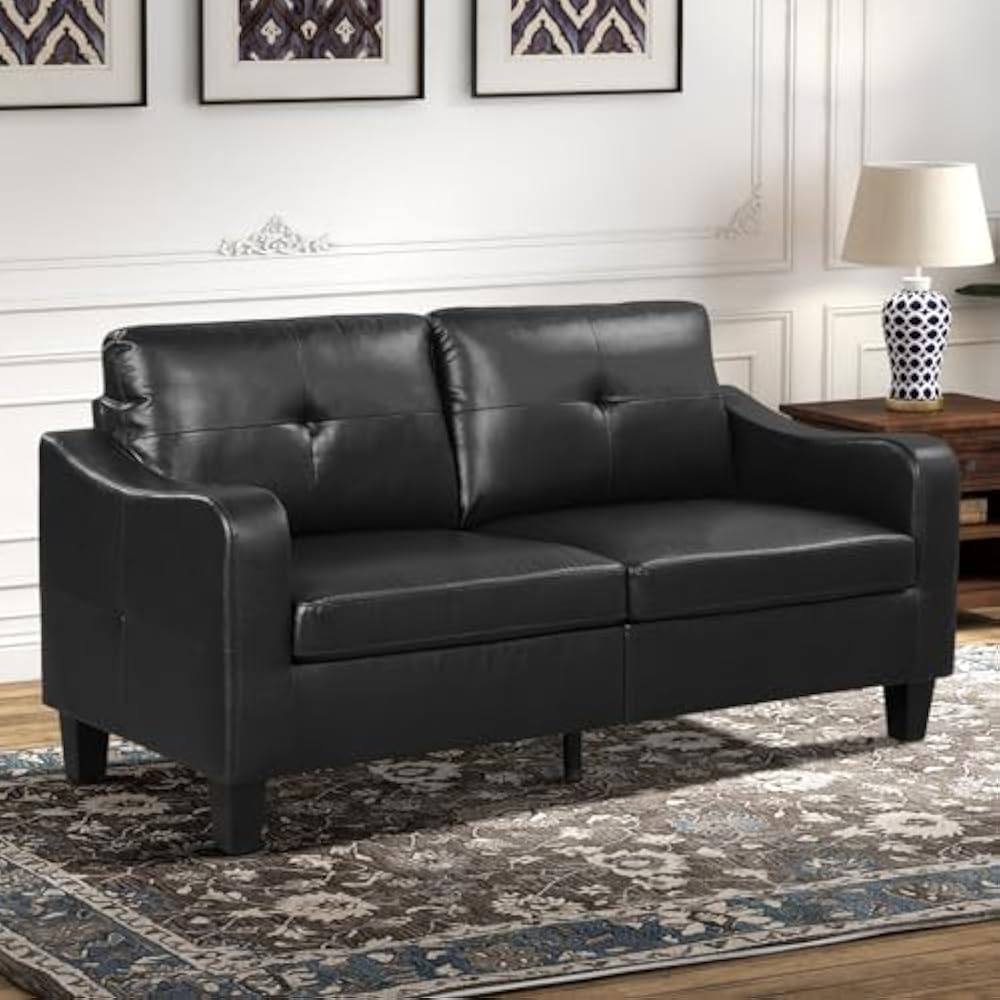 Bestier - 72 inch 3 Seater Faux Leather Sofa - Modern Loveseat With Wooden Frame & Sturdy Legs for Living Room and Bedroom - Black