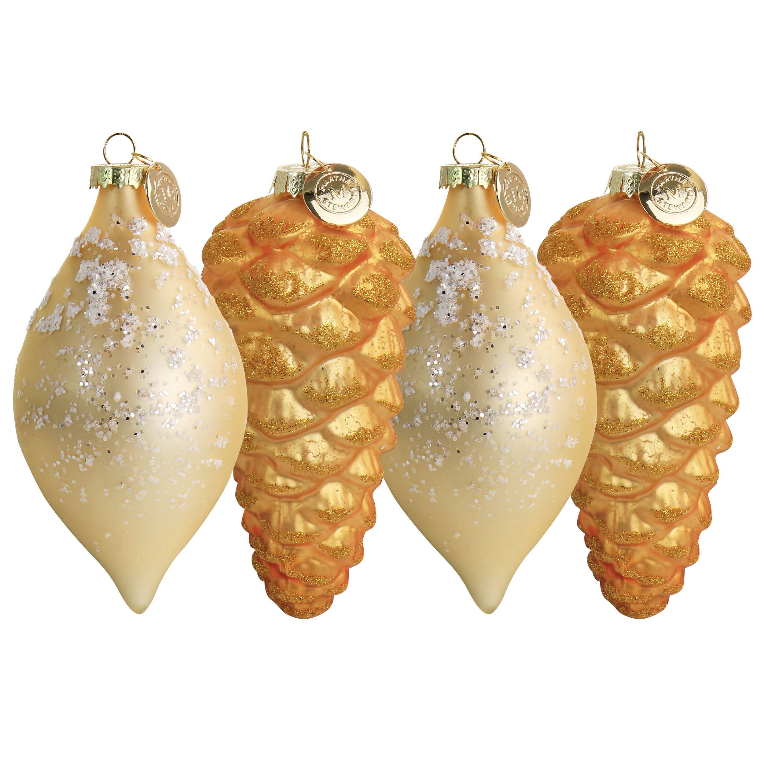 Martha Stewart - Holiday Pointy Ball and Pinecone 4 Piece Ornament Set - Gold