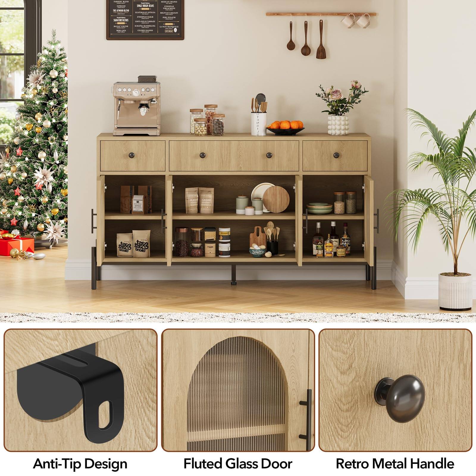 Anti-Tip Design Fluted Glass Door Retro Metal Handle