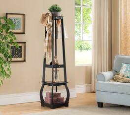Kings Brand Furniture - Entryway Coat Rack with Storage Shelves & Drawer - Black