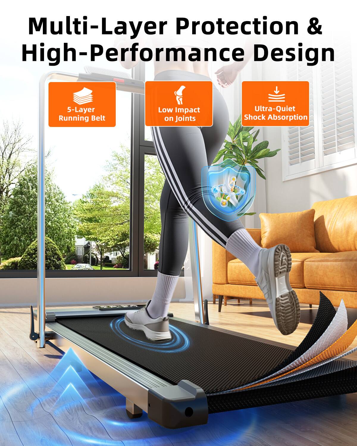 Multi-Layer Protection & High-Performance Design

- 5-Layer Running Belt
- Low Impact on Joints
- Ultra-Quiet Shock Absorption