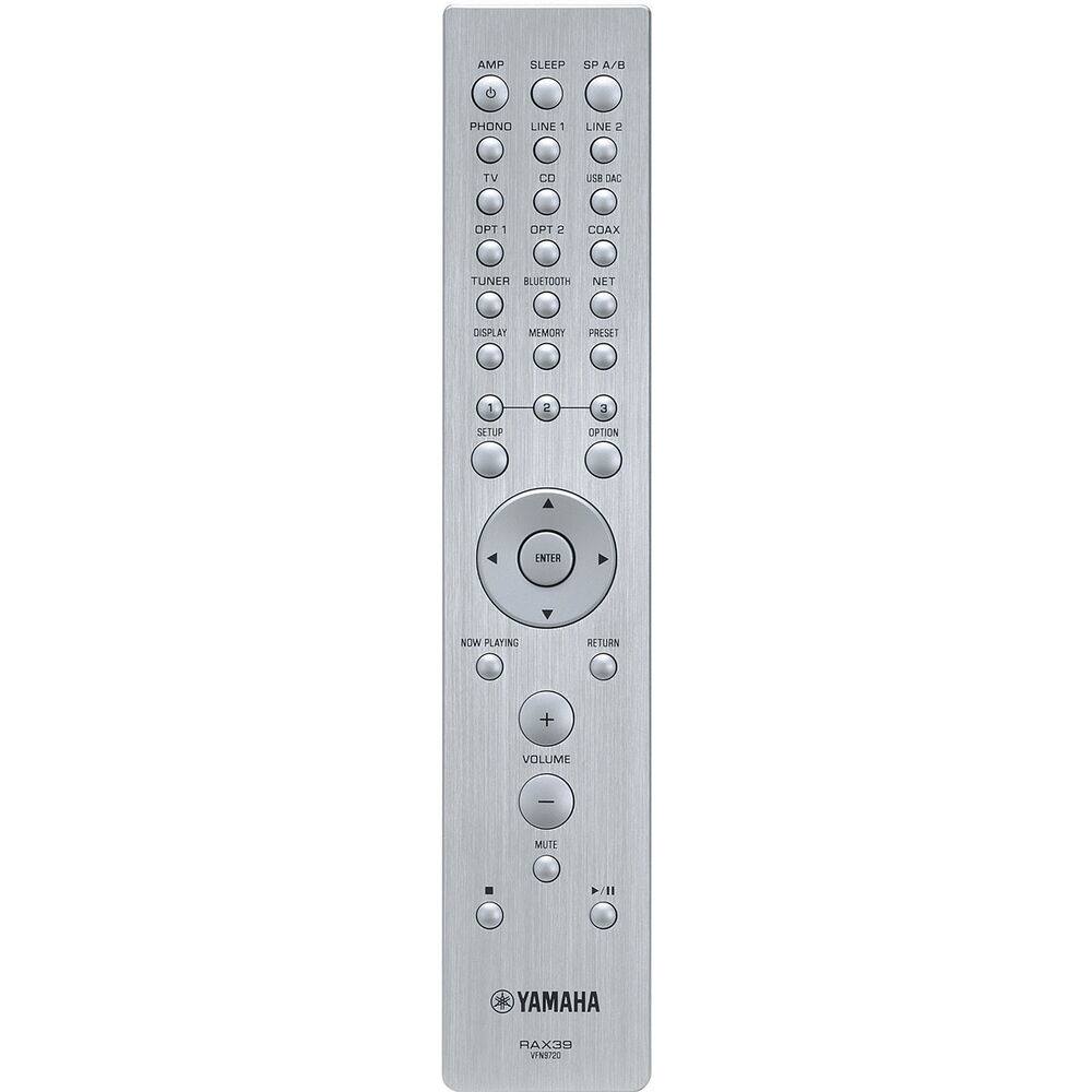 A P SP A/B PHONO LINE 1 LINE 2 IV CO USB DAC OPT 1 OPT 2 COAX TUNER BLUETDOTH NET DISPLAY BY MPMONY PRESET 1 2 3 SETUP OPTION A NIER NOW PLAYING RETURN + VOLUME I MUTE P/11 YAMAHA RAX39