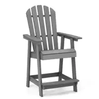 Costway 1 PCS Tall Bar Stool HDPE Patio Chair with Armrest Footrest Home Indoor Outdoor - Gray - Front_Zoom