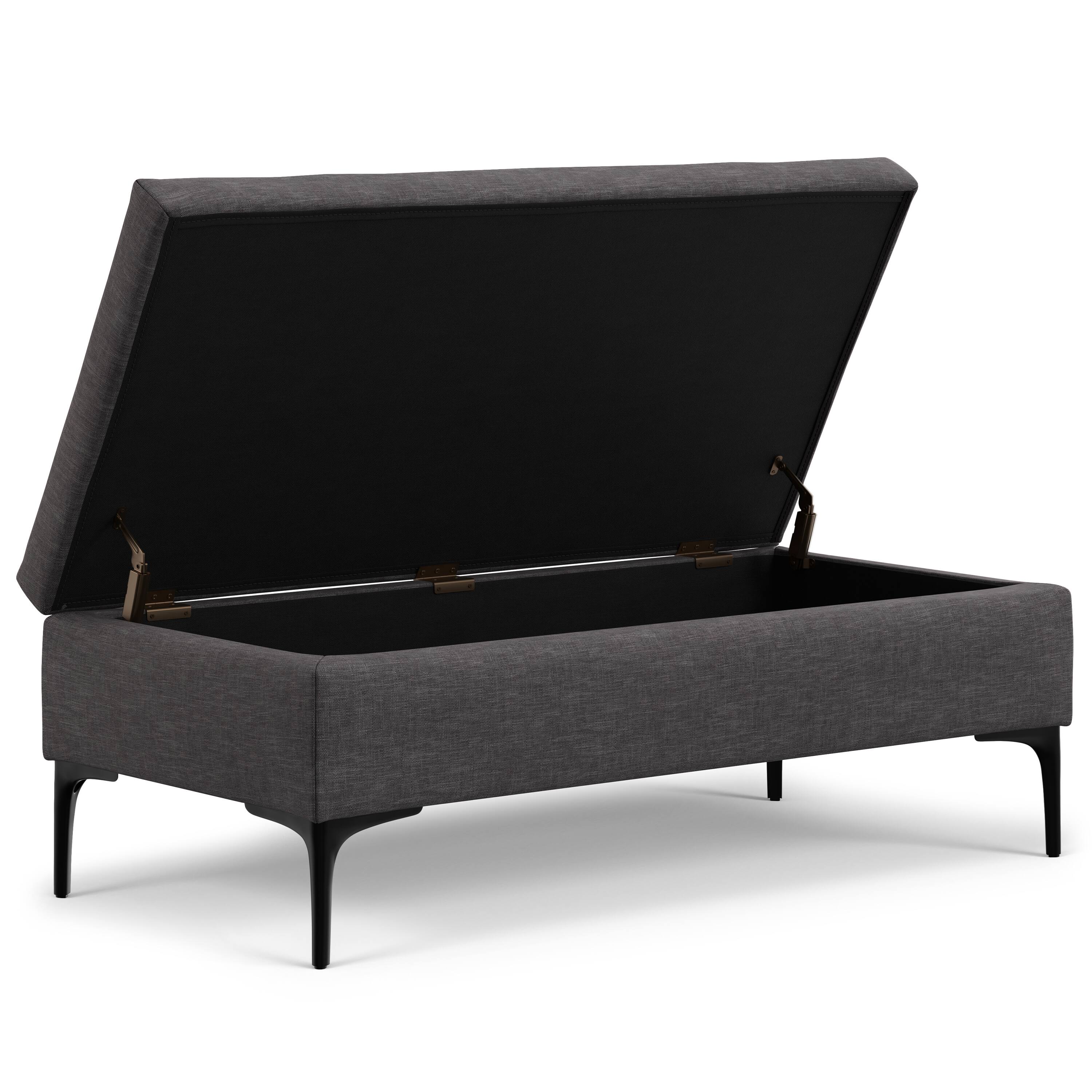 Back. Simpli Home - Rebecca 48 inch Mid Century Modern Coffee Table Storage Ottoman with Lift up Lid in Slate Grey Polyester, Assembled - Slate Grey.