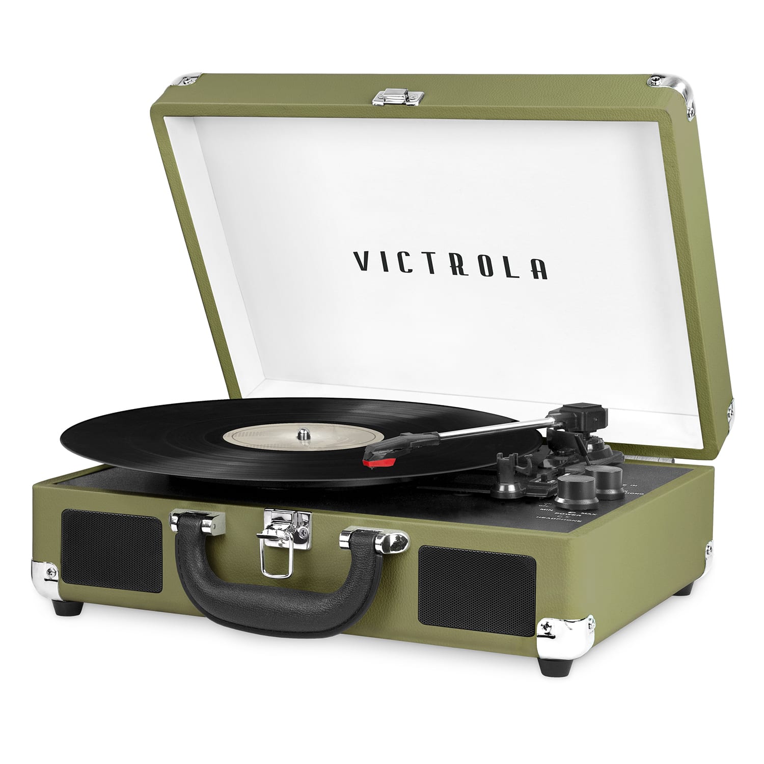 Front. Victrola - Journey Bluetooth Suitcase Record Player with 3-speed Turntable - Green Olive.