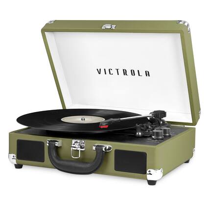 Front. Victrola - Journey Bluetooth Suitcase Record Player with 3-speed Turntable - Green Olive.