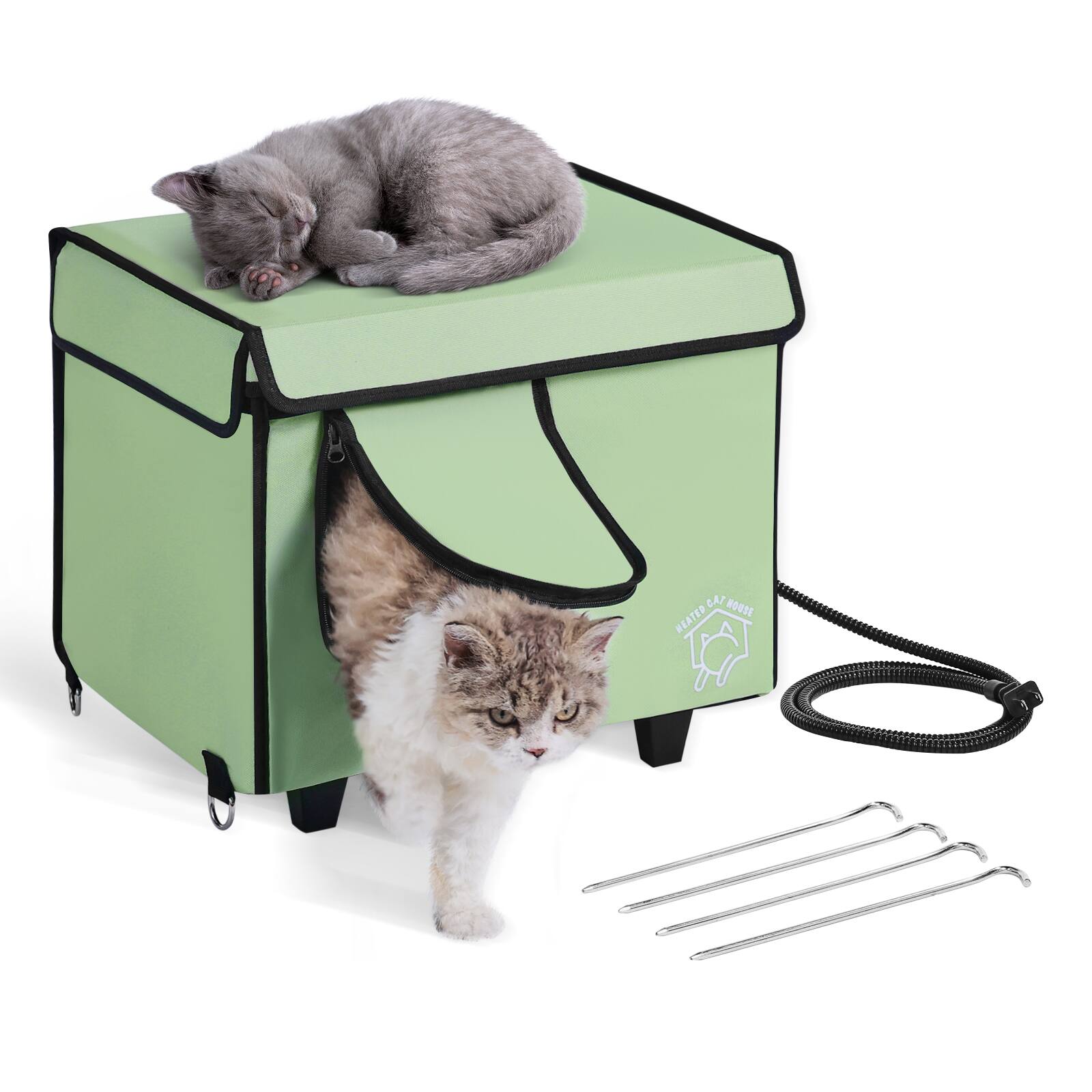Front. VEVOR - Elevated Heated Cat House, Cuboid Kitty Shelter with Adjustable Temperature and Timer, 900D Oxford Cloth Foldable.