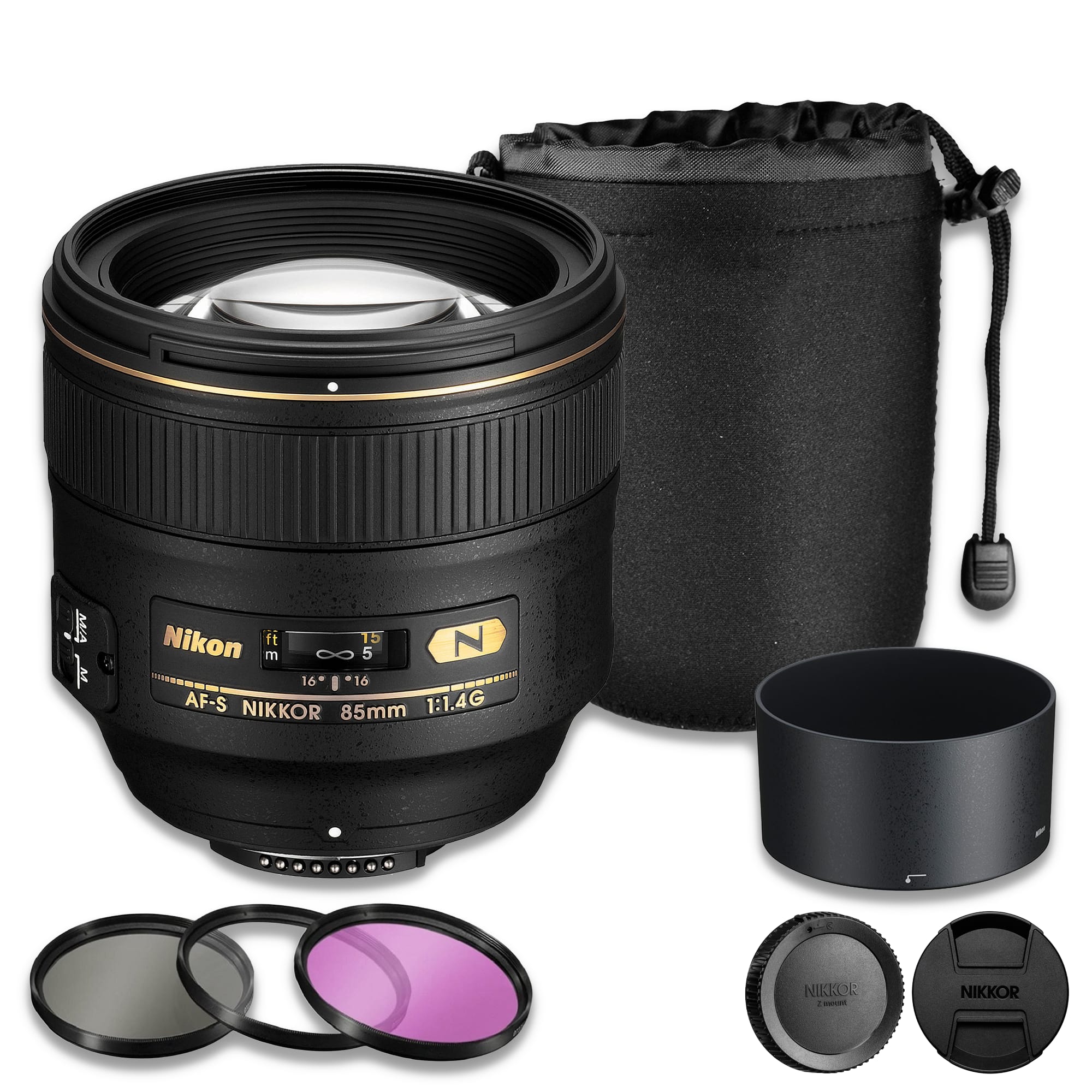 Nikon - AF-S NIKKOR 85mm f/1.4G Lens + Filter Kit + Pouch (3pc Bundle)
