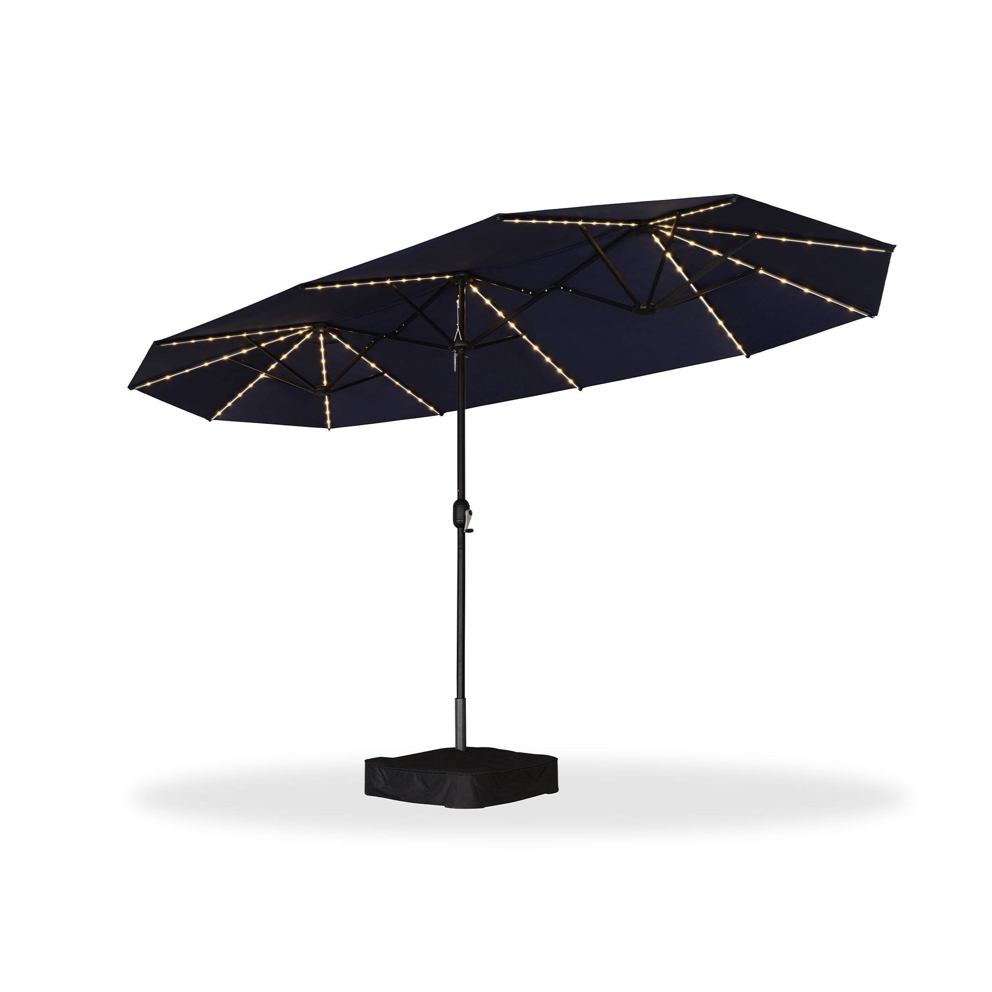 Alt View 8. PURPLE LEAF - 13 ft. Patio Market Umbrella with Solar LED and Base Double-Sided Outdoor Table Sun Umbrellas for Pool Deck Backyard - Navy Blue.