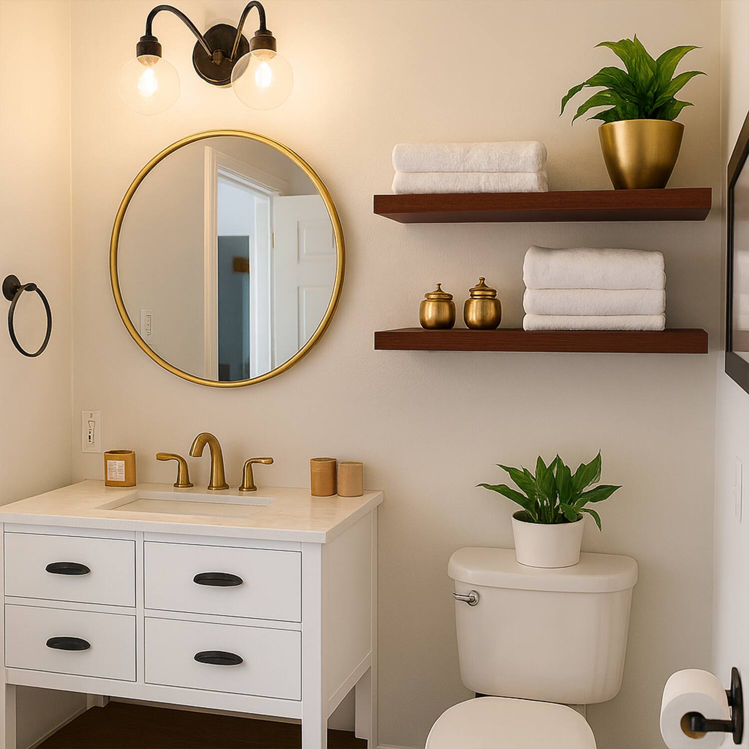 Alt View 4. BOMEDA - 2 Pack Floating Shelves for Wall, Wooden Wall Mounted Shelf for Bathroom or Room, Over Toilet Organizer, 24x7x1.5 in - Walnut-like.