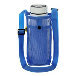 Unique Bargains - Mesh Water Bottle Sleeve Bag with Shoulder Strap, Crossbody Carrier Sling Pouch for Hiking Gym Camping Travel - Dark Blue