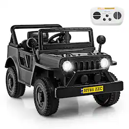 Gymax - 12V Kids Ride on Truck Car w/Remote Control Threaded Wheels 3 Speeds LED Lights - Black