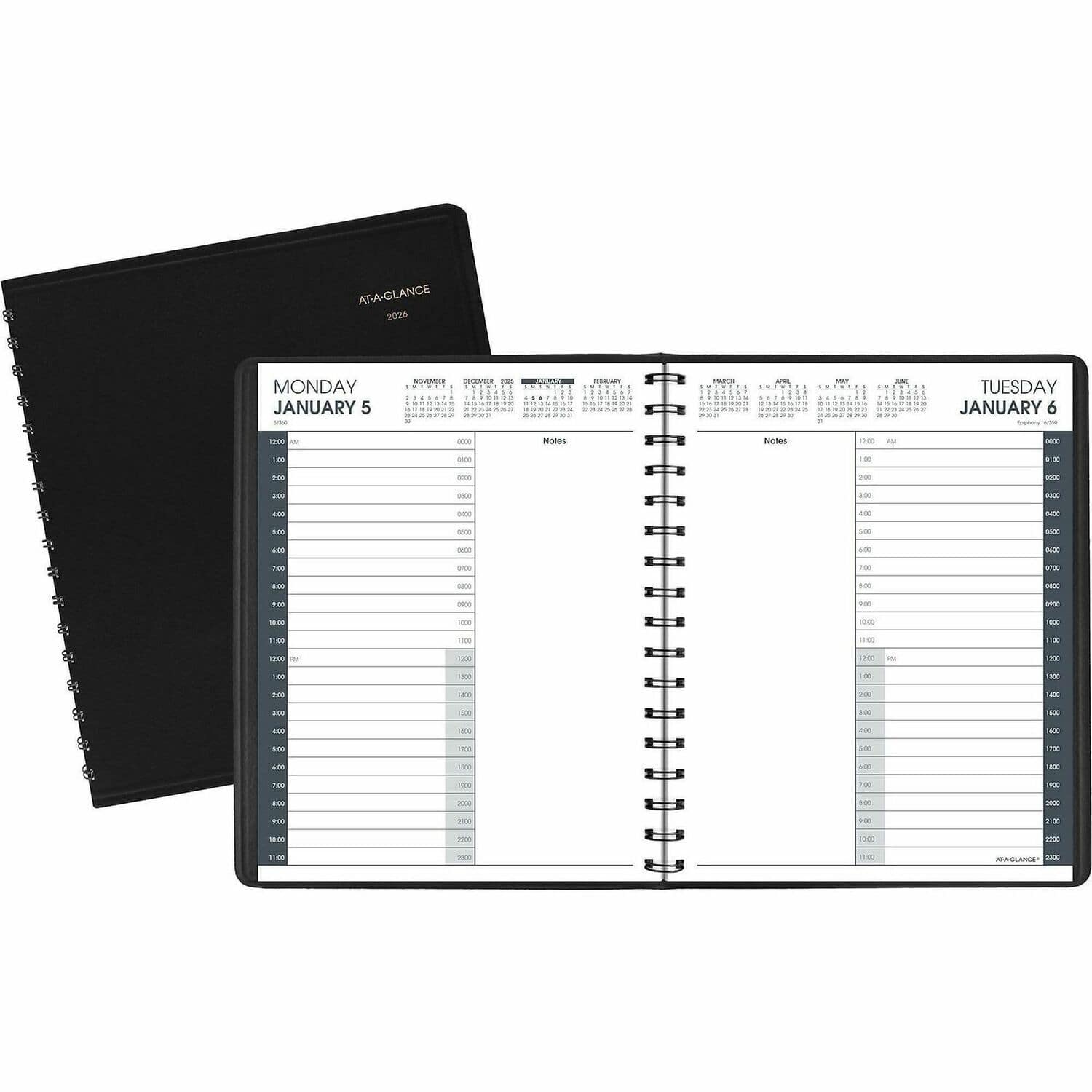 AT-A-GLANCE - 24-HourAppointment Book Planner, Medium, Daily, 7 x 8 3/4, Black