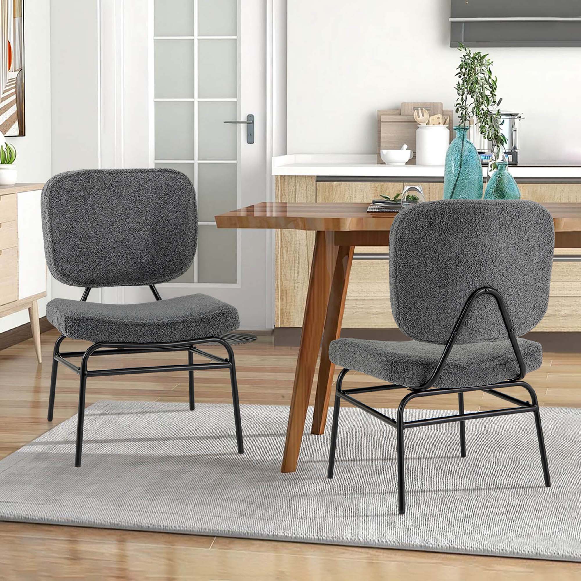 Alt View 1. Costway - Costway 2 PCS Upholstered Accent Chair with Sponge Padding Adjustable Foot Pads & Metal Frame - Grey.