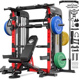 Pooboo - All-in-One Power Cage Squat Rack with 230LB Weight,Dual Pulley Cable System,2000 lb Capacity - Color