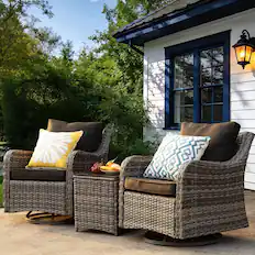 Front. Yardgrace - 3-Piece Outdoor Swivel Rocker Set – Washable Cushions & Tempered Glass Table for Patio, Lawn, Porch, Backyard - Black.
