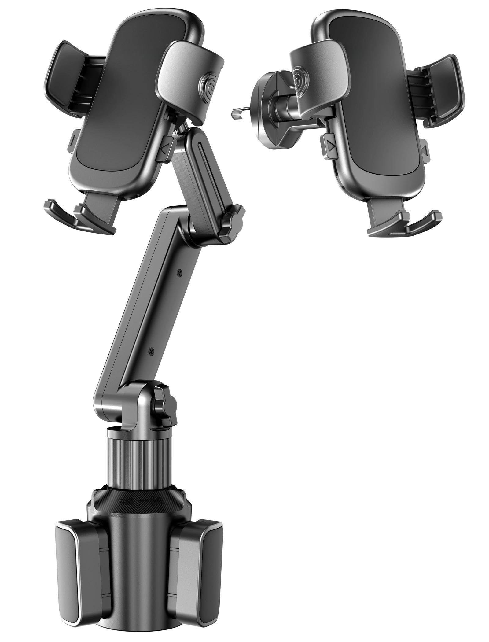 TECH SAFARI - Car Phone Mount Pro Ver Cup Holder For Compatible With 17 Max And More Smartphone - Black Universal - Adjustable Dual Long Pole