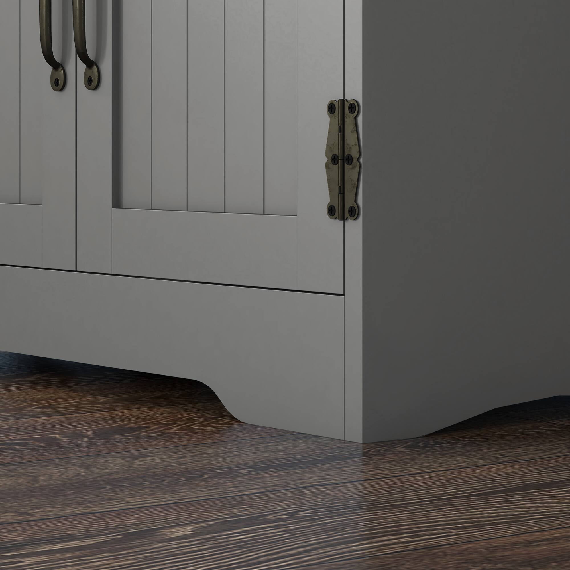 Alt View 8. Homcom - 48.5" Kitchen Pantry Cabinet with 2 Adjustable Shelves and 4 Beadboard Doors, Compact Farmhouse Kitchen Storage Cabinet - Grey.