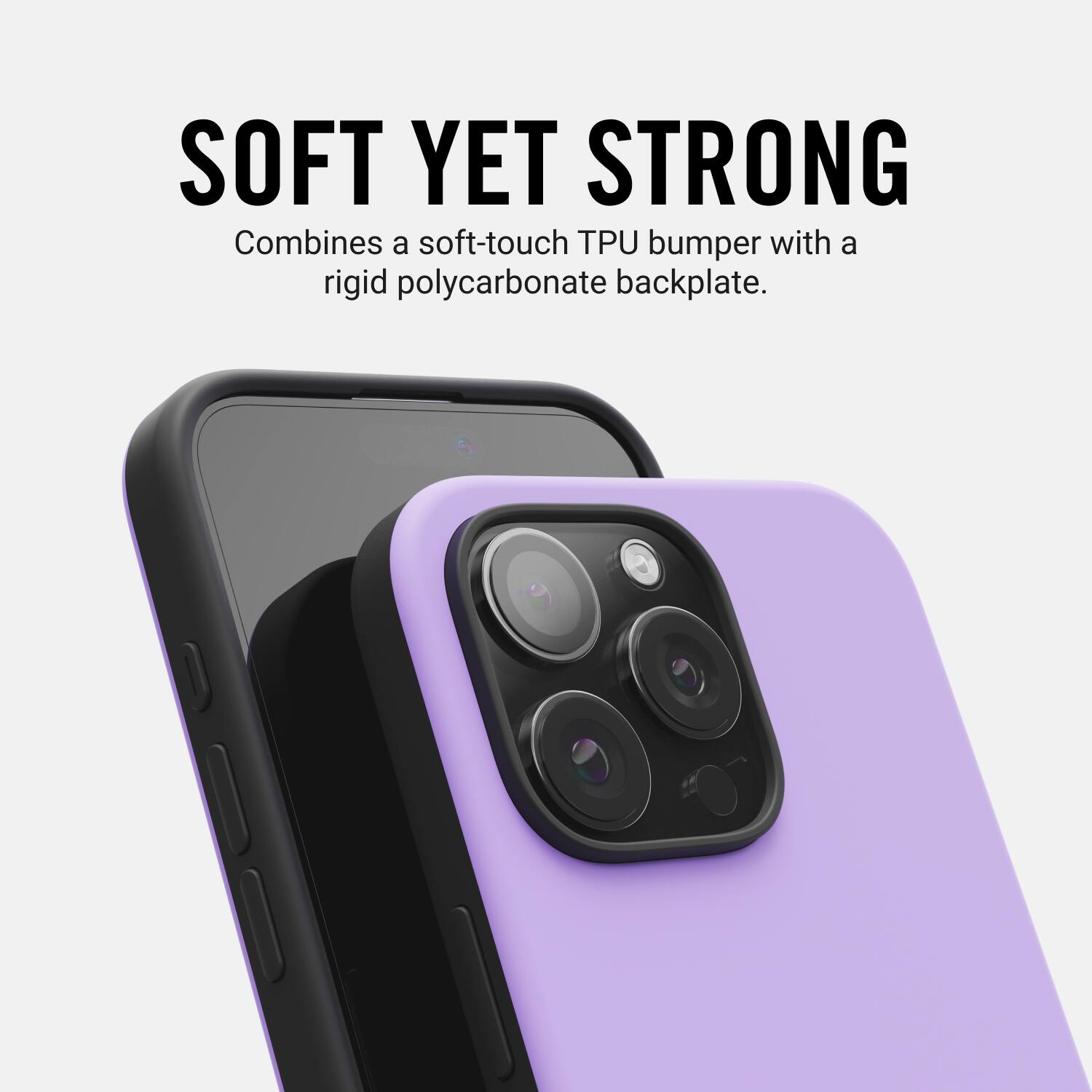 Soft Yet Strong combines a soft-touch TPU bumper with a rigid polycarbonate backplate.