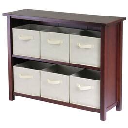 Winsome Wood - Verona 7-Pc Storage Shelf with 6 Foldable Fabric Baskets - Walnut/Beige