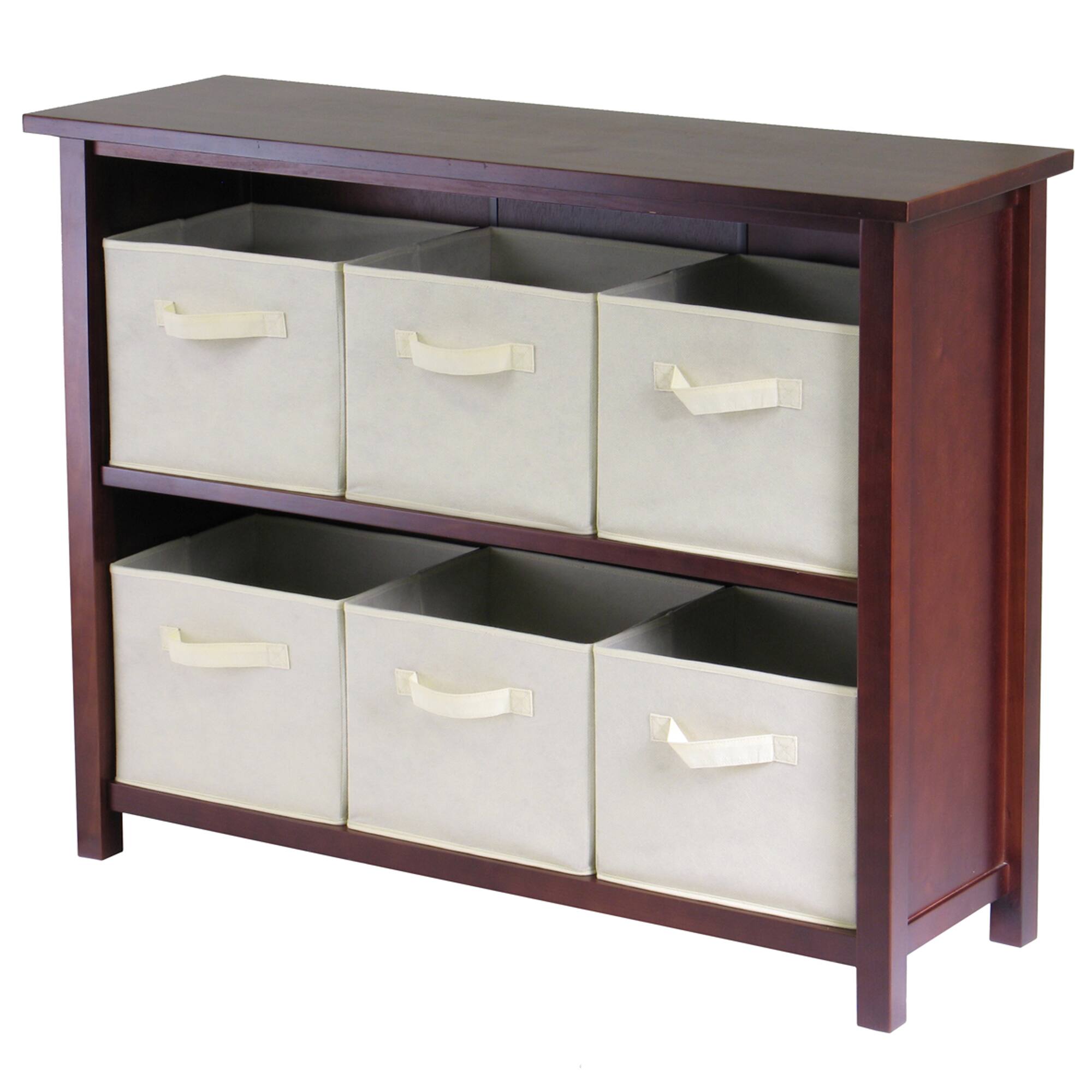 Front. Winsome Wood - Verona 7-Pc Storage Shelf with 6 Foldable Fabric Baskets - Walnut/Beige.