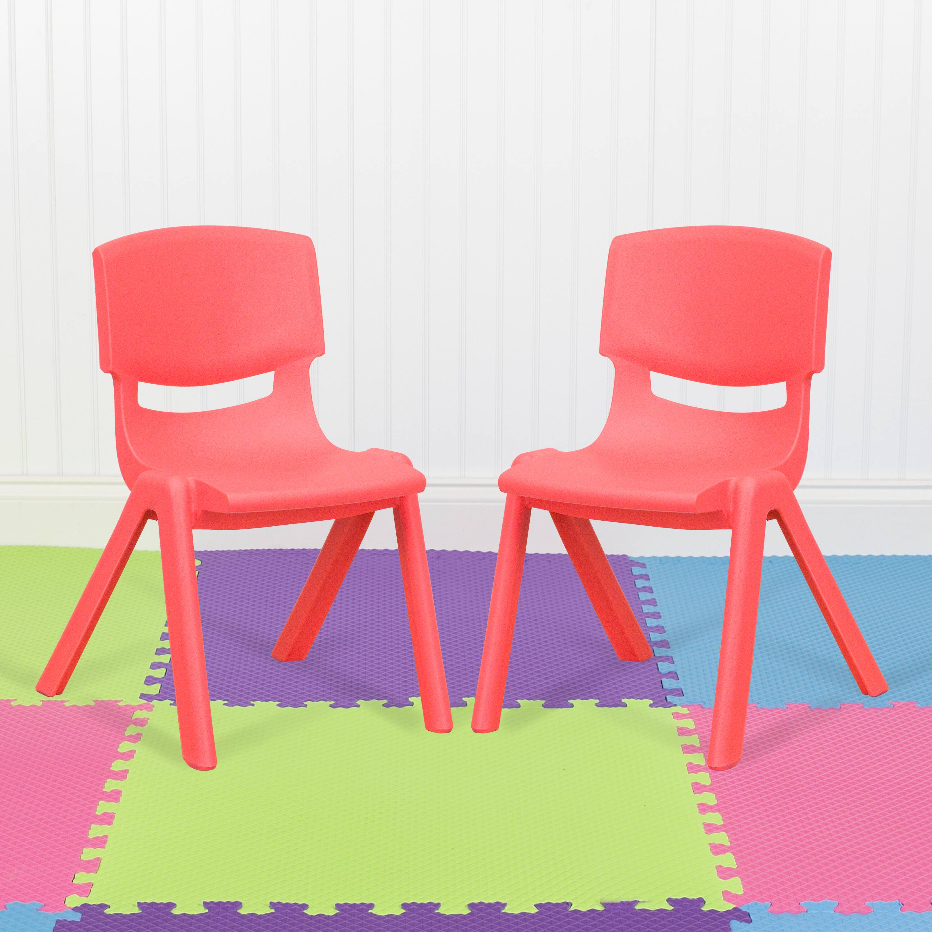 Alt View 2. Emma + Oliver - 2 Pack Plastic Stackable School Chair with 12"H Seat, Preschool Seating - Red.
