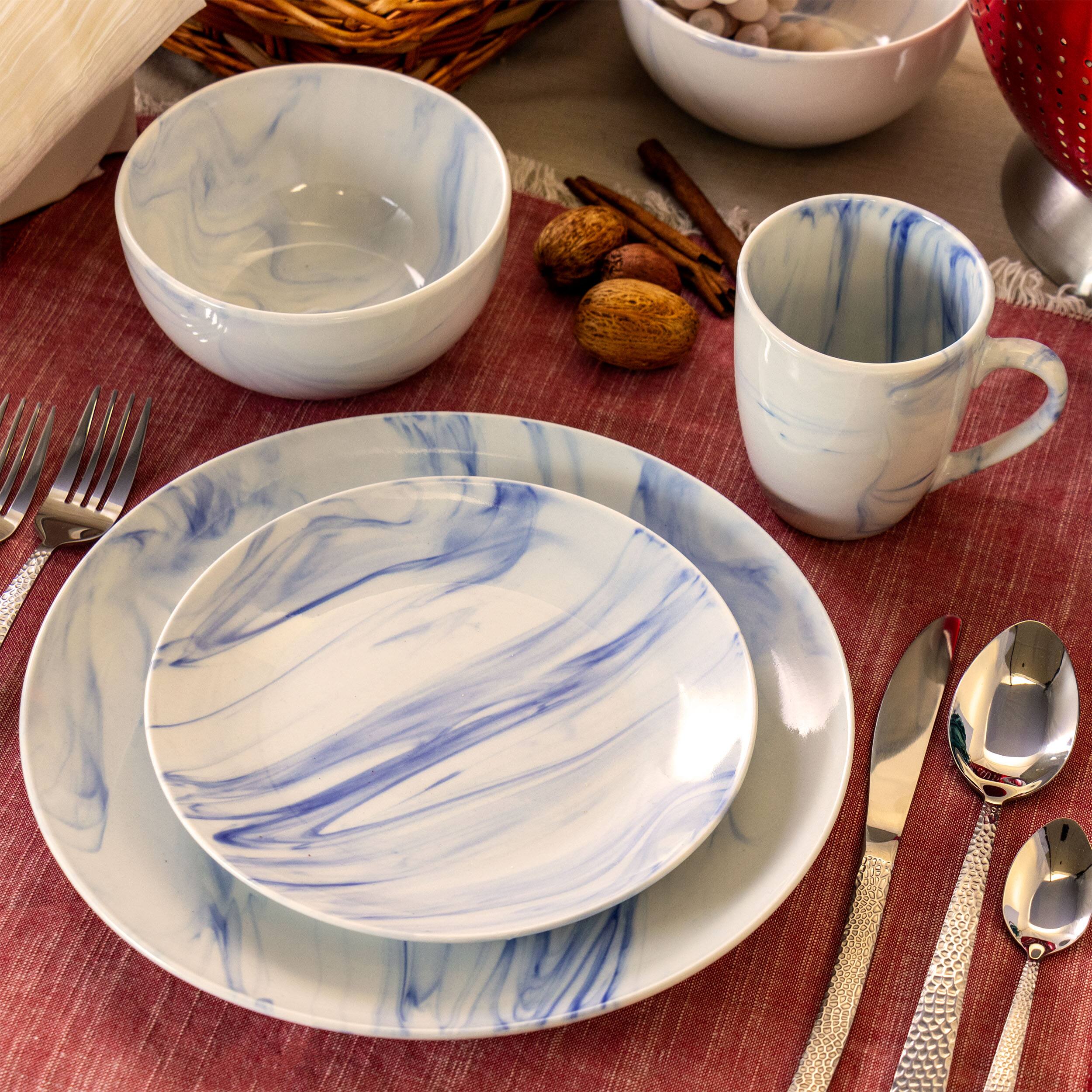 Alt View 8. Elama - Elama Fine Marble 16 Piece Stoneware Dinnerware Set in Blue and White - Blue and White.